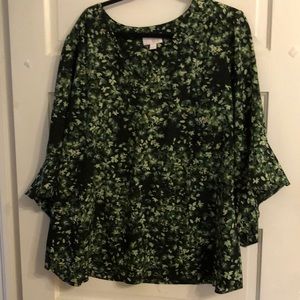 Green floral print blouse